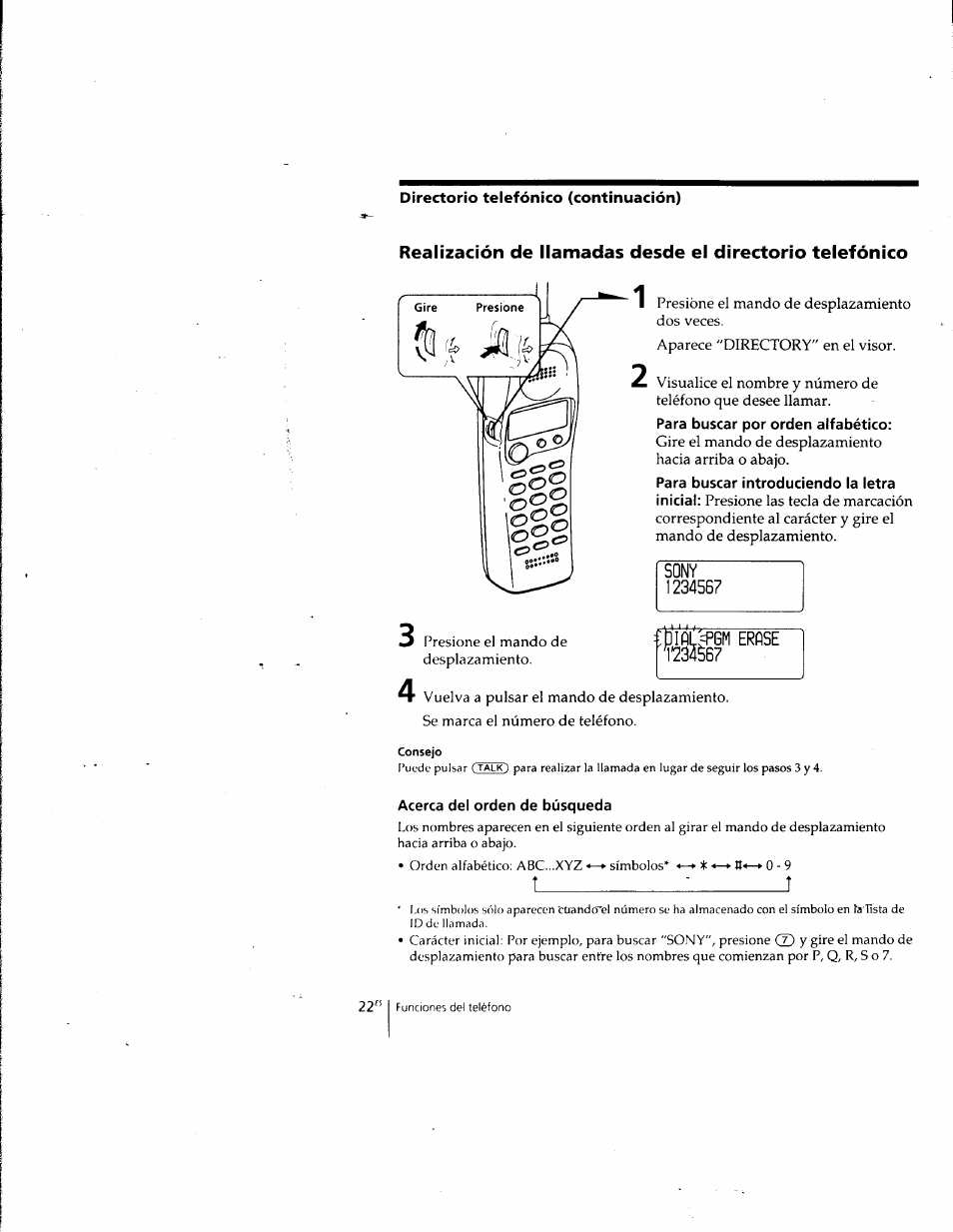 Para buscar por orden alfabético, Acerca del orden de búsqueda | Sony SPP-SS961 User Manual | Page 56 / 72