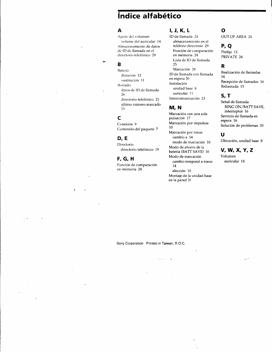 Índice alfabético, D, e, F, g, h | K, l, M, n, V, w, x, y, z | Sony SPP-SS961 User Manual | Page 62 / 72