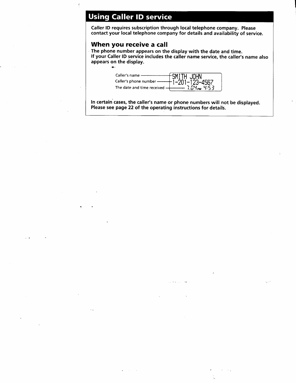 Using caller id service | Sony SPP-SS961 User Manual | Page 68 / 72