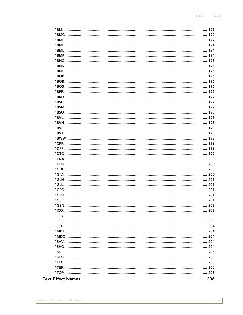 Text effect names | AMX Modero NXD/NXT-1200VG User Manual | Page 11 / 256