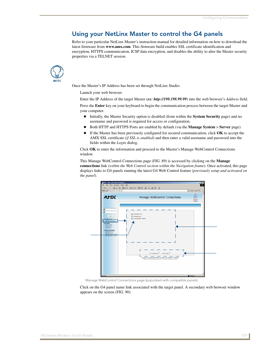 Using your netlinx master to control the g4 panels | AMX Modero NXD/NXT-1200VG User Manual | Page 121 / 256