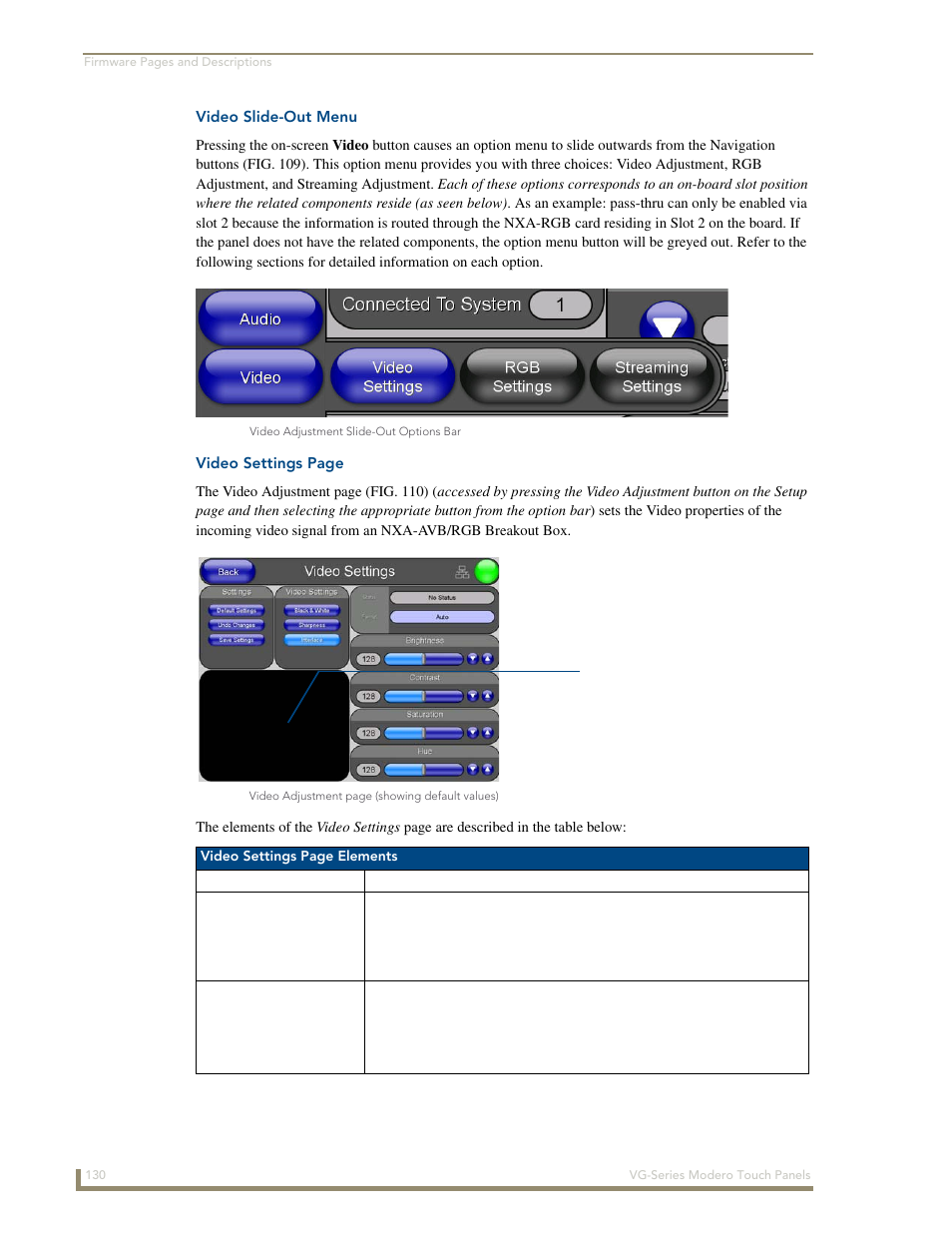 Video slide-out menu, Slot 1 slot 2 slot 3 | AMX Modero NXD/NXT-1200VG User Manual | Page 144 / 256