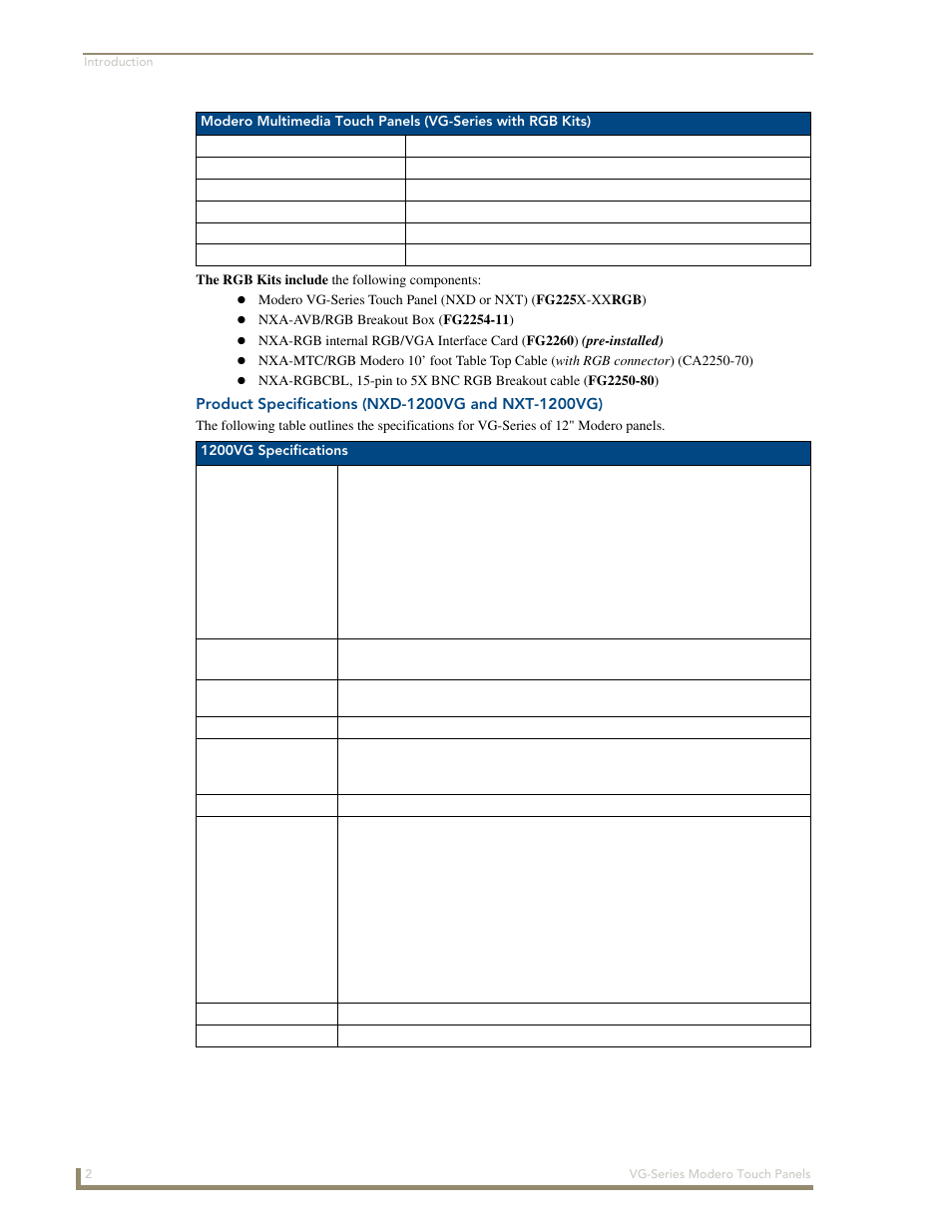 Product specifications (nxd-1200vg and nxt-1200vg) | AMX Modero NXD/NXT-1200VG User Manual | Page 16 / 256