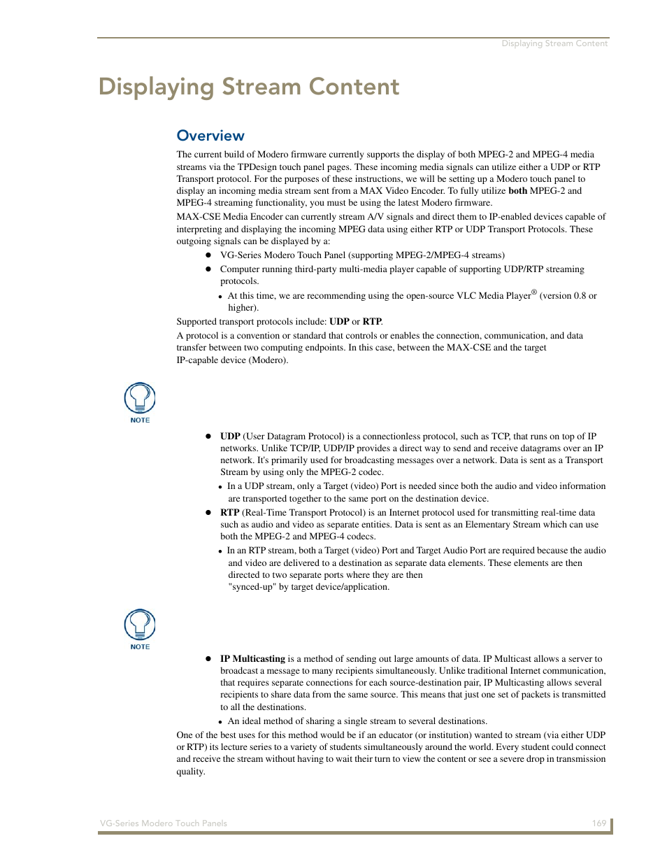 Displaying stream content, Overview | AMX Modero NXD/NXT-1200VG User Manual | Page 183 / 256