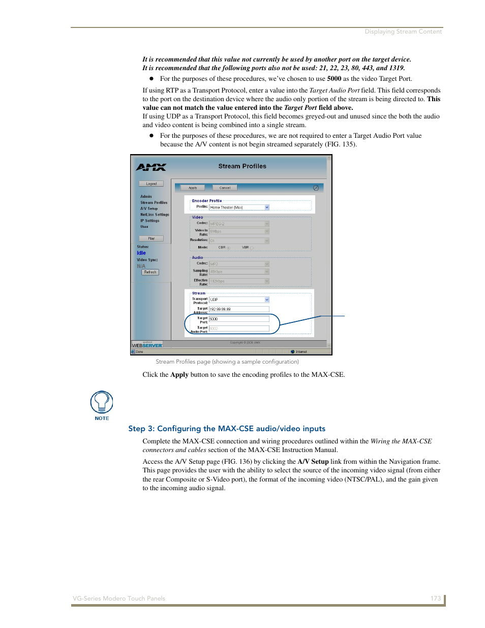 Step 3: configuring the max-cse audio/video inputs, Fig. 135) | AMX Modero NXD/NXT-1200VG User Manual | Page 187 / 256