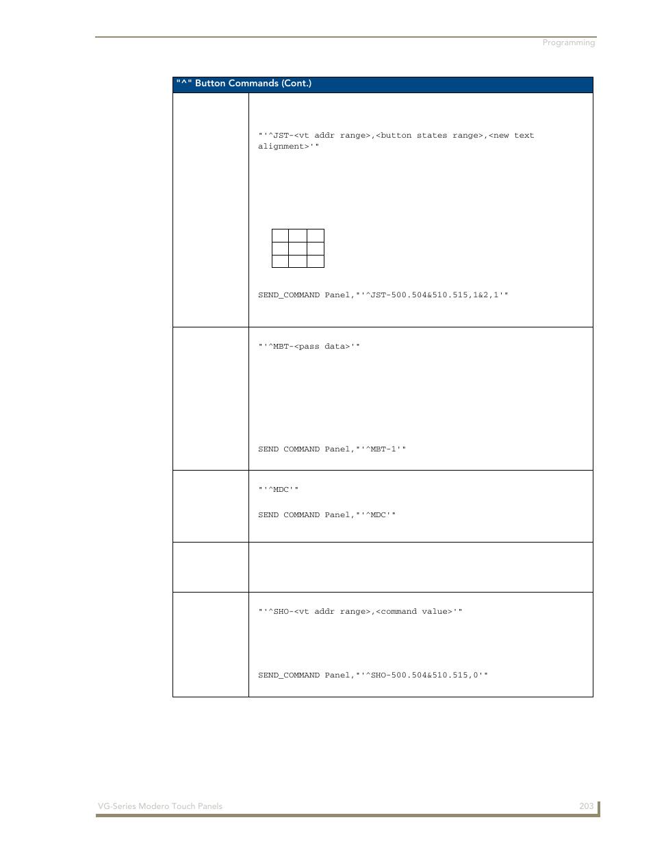 Jst ^mbt ^mdc ^sav ^sho | AMX Modero NXD/NXT-1200VG User Manual | Page 217 / 256