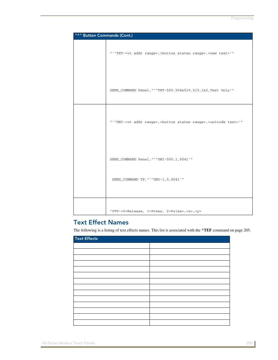 Text effect names, Txt ^uni ^vto | AMX Modero NXD/NXT-1200VG User Manual | Page 219 / 256