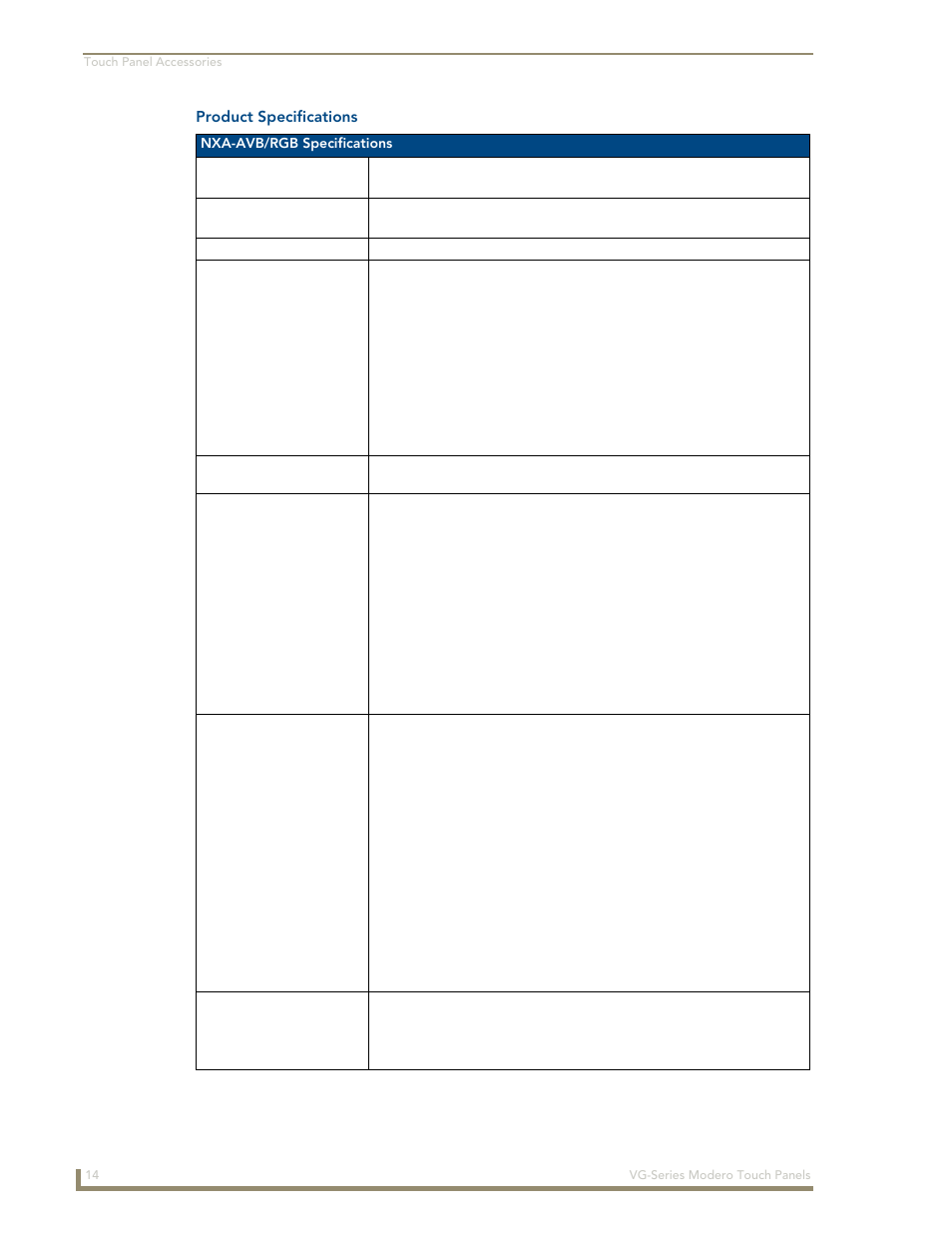 Product specifications | AMX Modero NXD/NXT-1200VG User Manual | Page 28 / 256