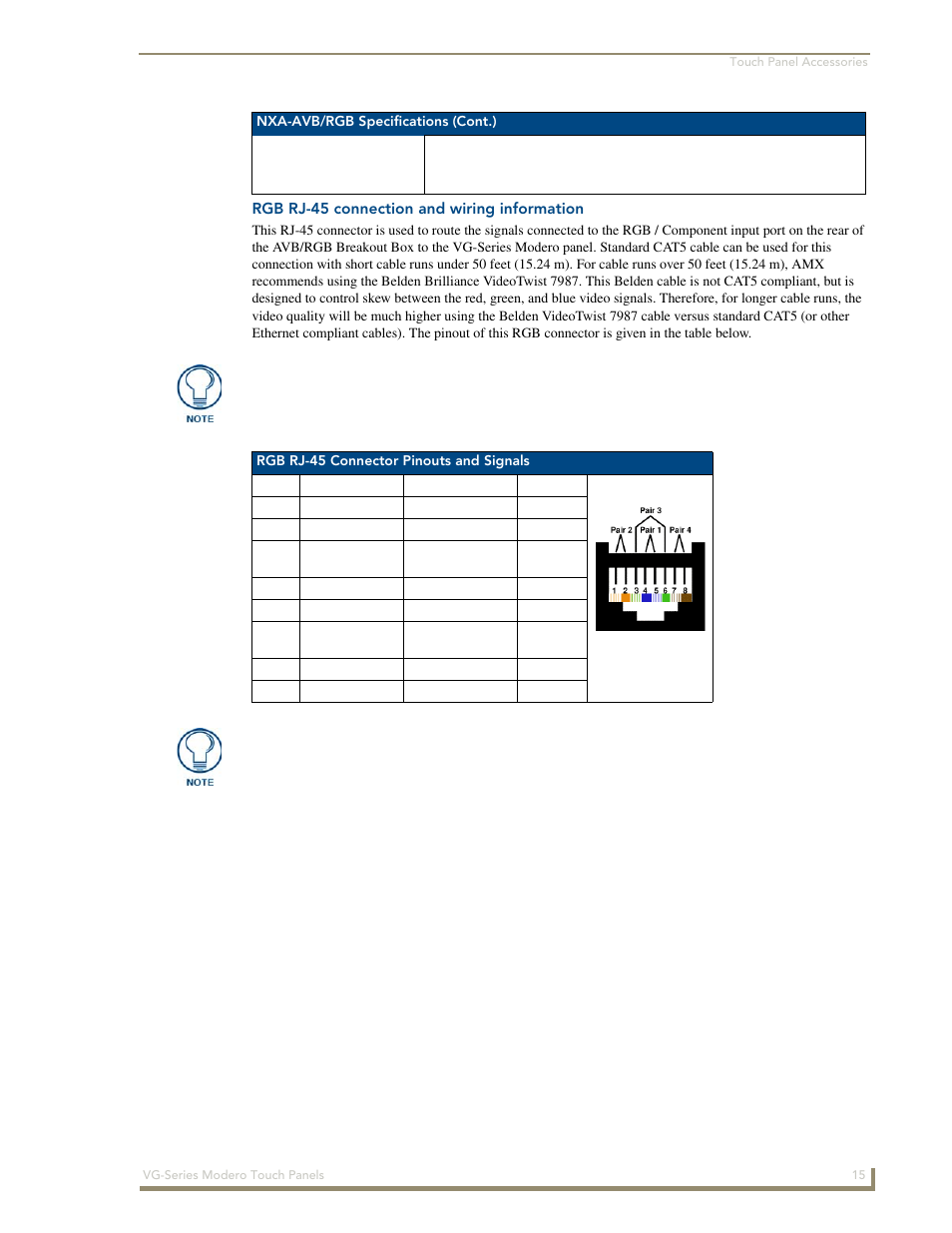 Rgb rj-45 connection and wiring information | AMX Modero NXD/NXT-1200VG User Manual | Page 29 / 256
