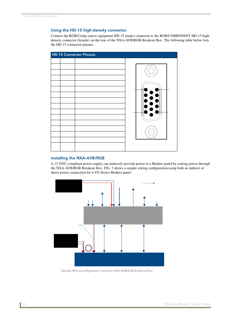 Using the hd-15 high-density connector, Installing the nxa-avb/rgb | AMX Modero NXD/NXT-1200VG User Manual | Page 30 / 256