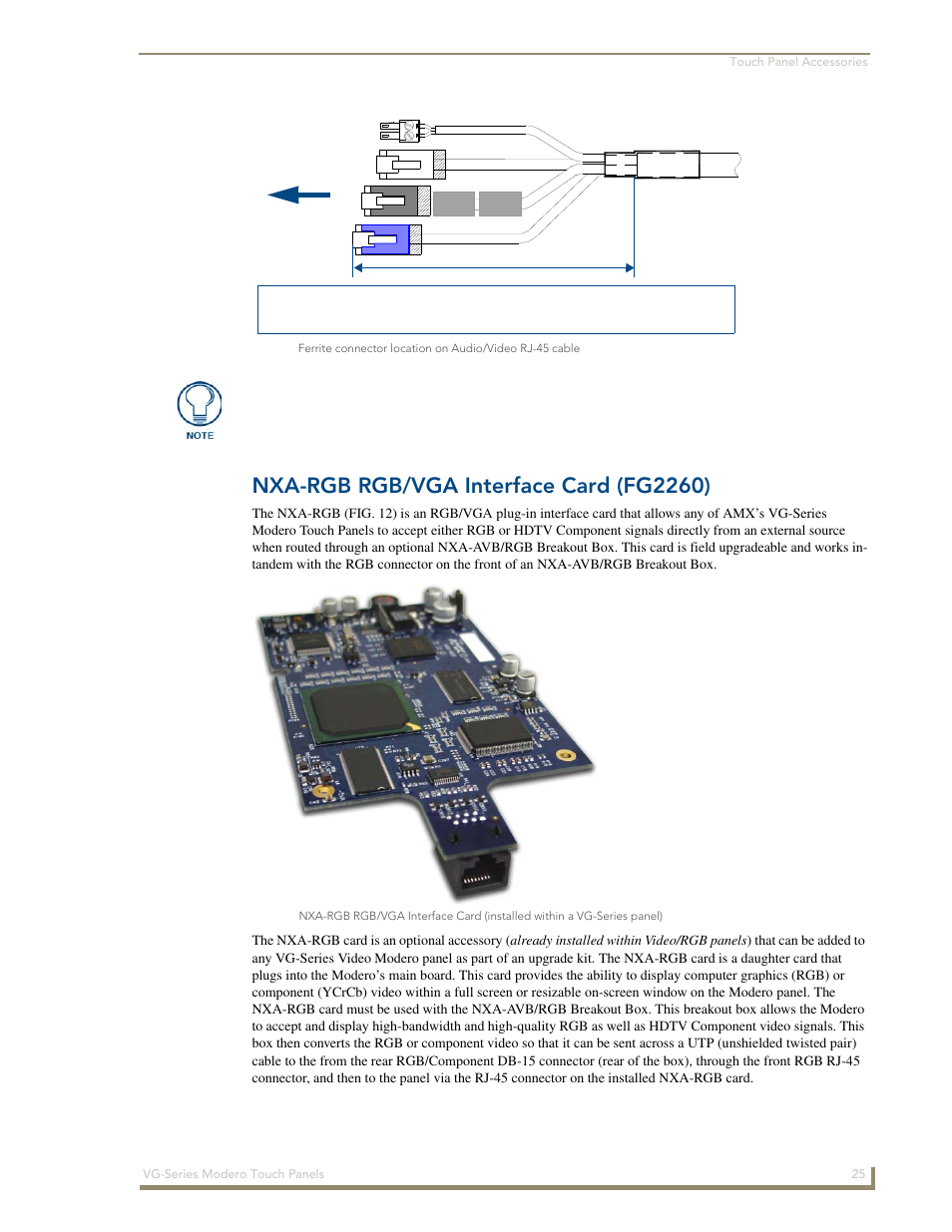 Nxa-rgb rgb/vga interface card (fg2260), Refer to fig. 11 for | AMX Modero NXD/NXT-1200VG User Manual | Page 39 / 256