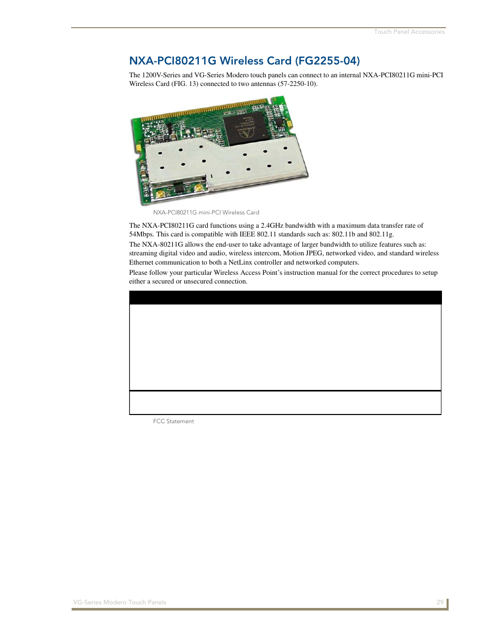 Nxa-pci80211g wireless card (fg2255-04) | AMX Modero NXD/NXT-1200VG User Manual | Page 43 / 256