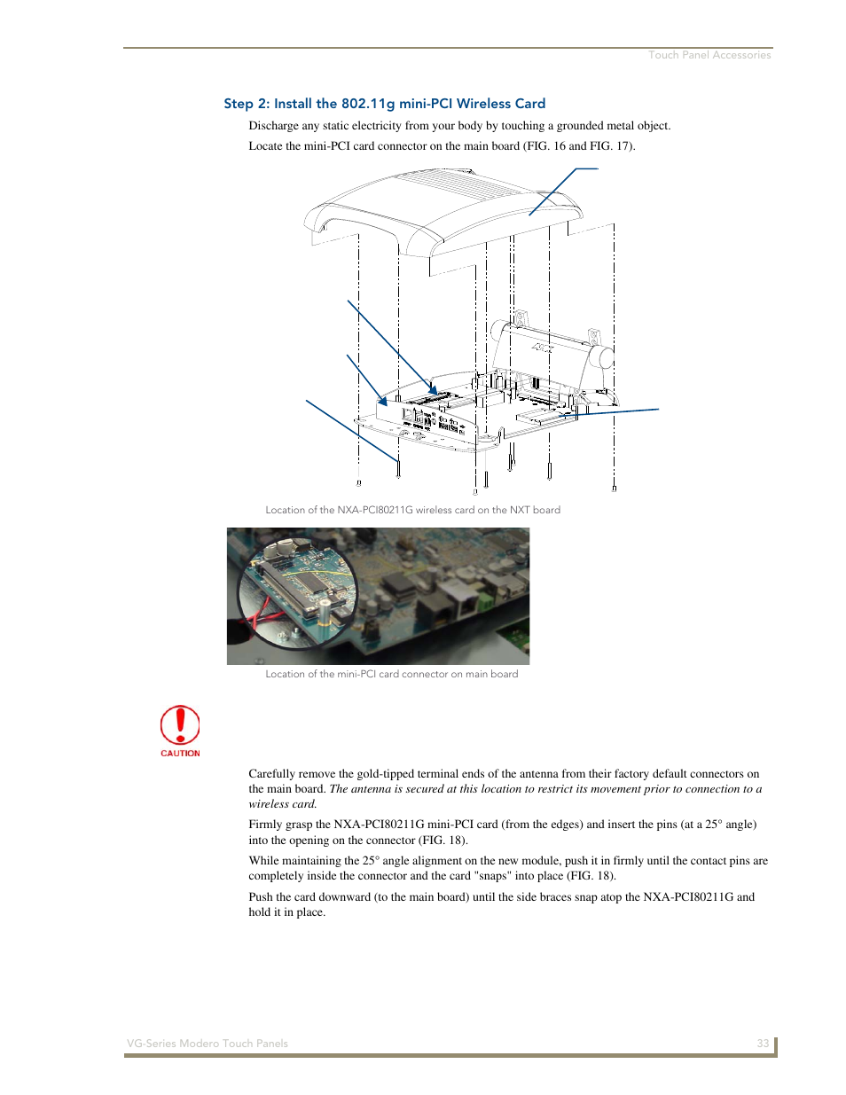 Step 2: install the 802.11g mini-pci wireless card | AMX Modero NXD/NXT-1200VG User Manual | Page 47 / 256