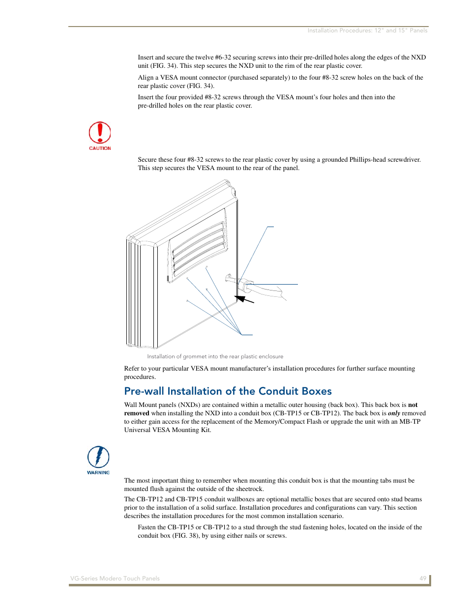 Pre-wall installation of the conduit boxes | AMX Modero NXD/NXT-1200VG User Manual | Page 63 / 256