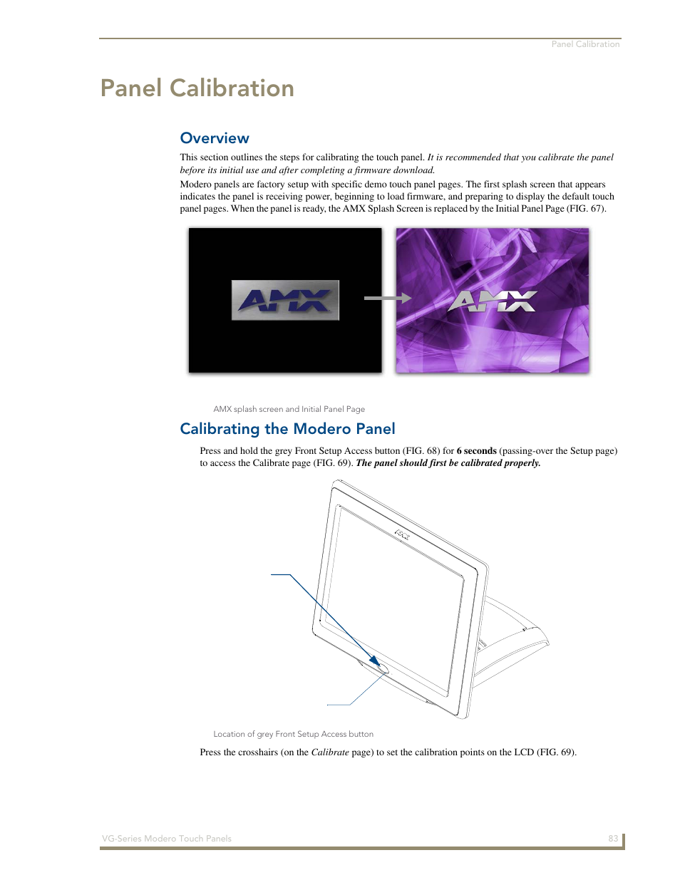 Panel calibration, Overview, Calibrating the modero panel | AMX Modero NXD/NXT-1200VG User Manual | Page 97 / 256
