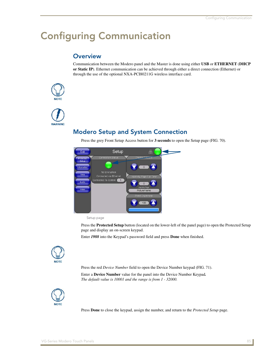 Configuring communication, Overview, Modero setup and system connection | AMX Modero NXD/NXT-1200VG User Manual | Page 99 / 256