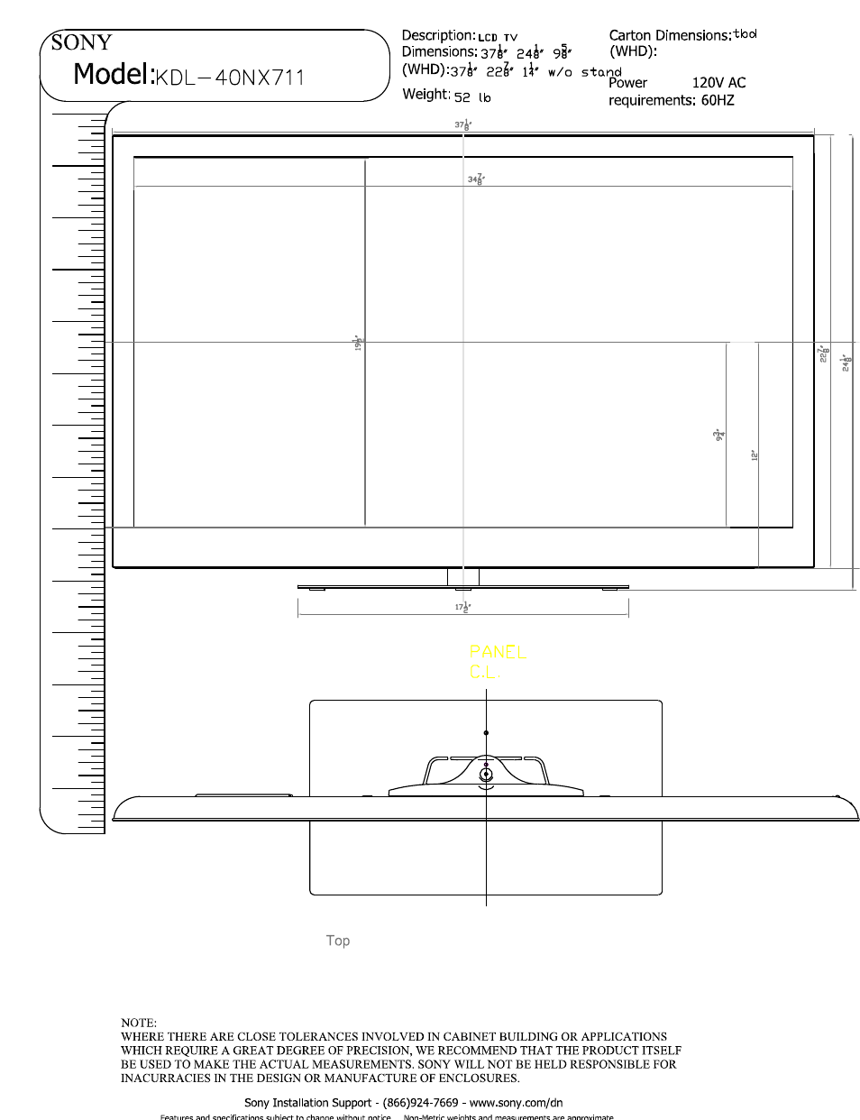 Sony KDL-40NX711 User Manual | 3 pages