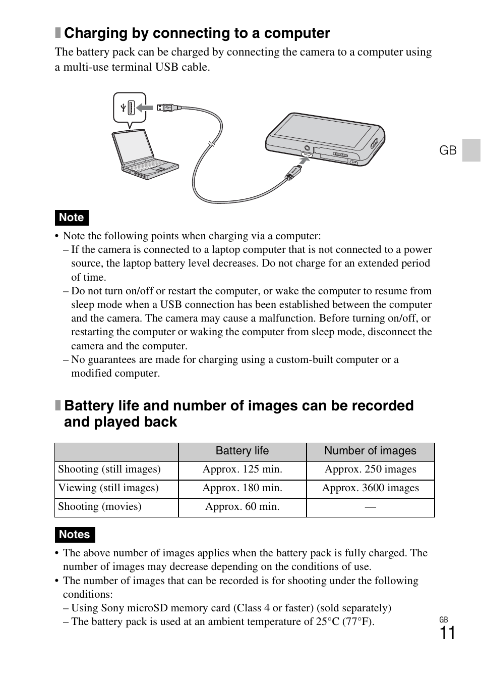 Xcharging by connecting to a computer | Sony DSC-TX55 User Manual | Page 11 / 64