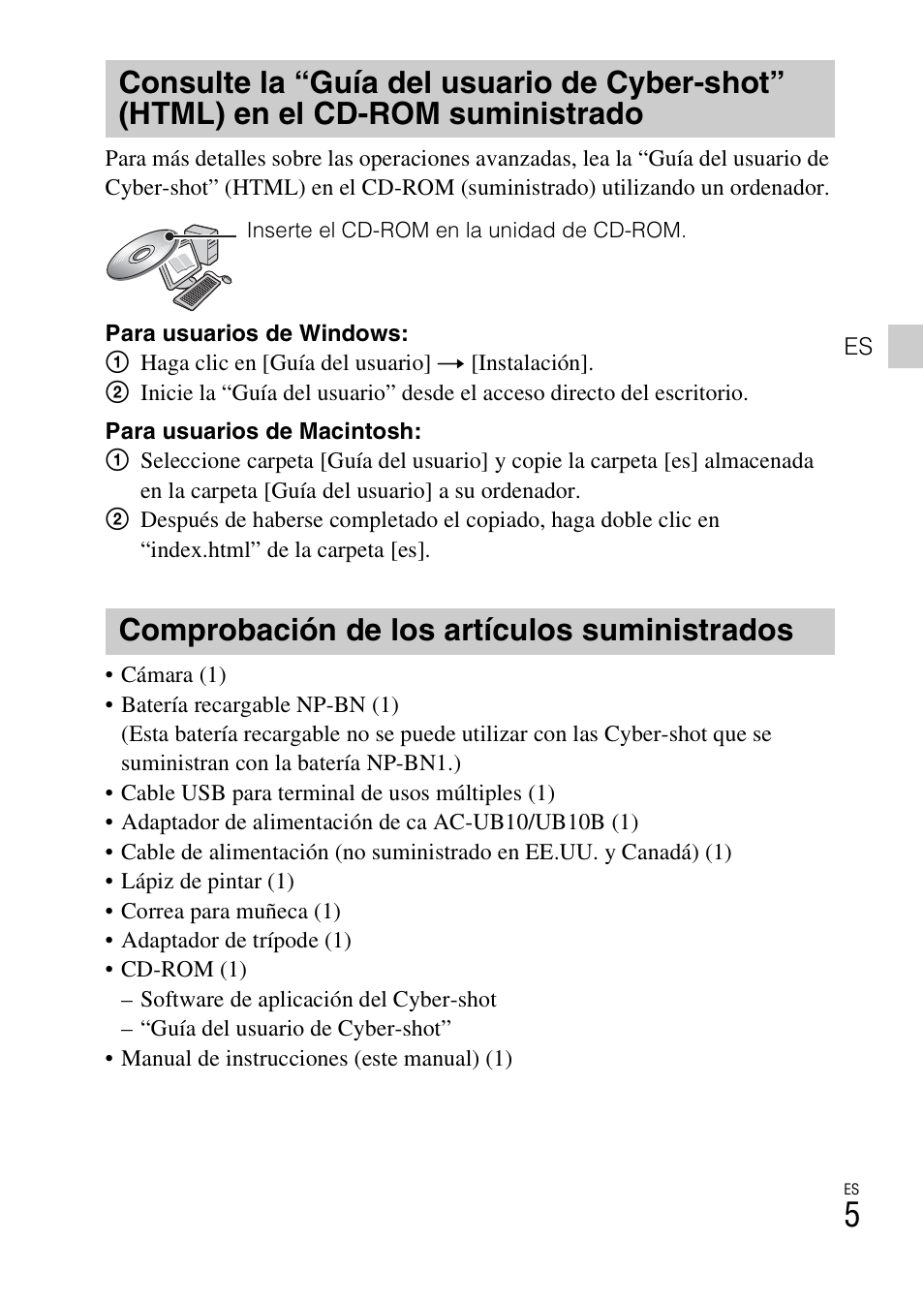 Comprobación de los artículos suministrados | Sony DSC-TX55 User Manual | Page 33 / 64