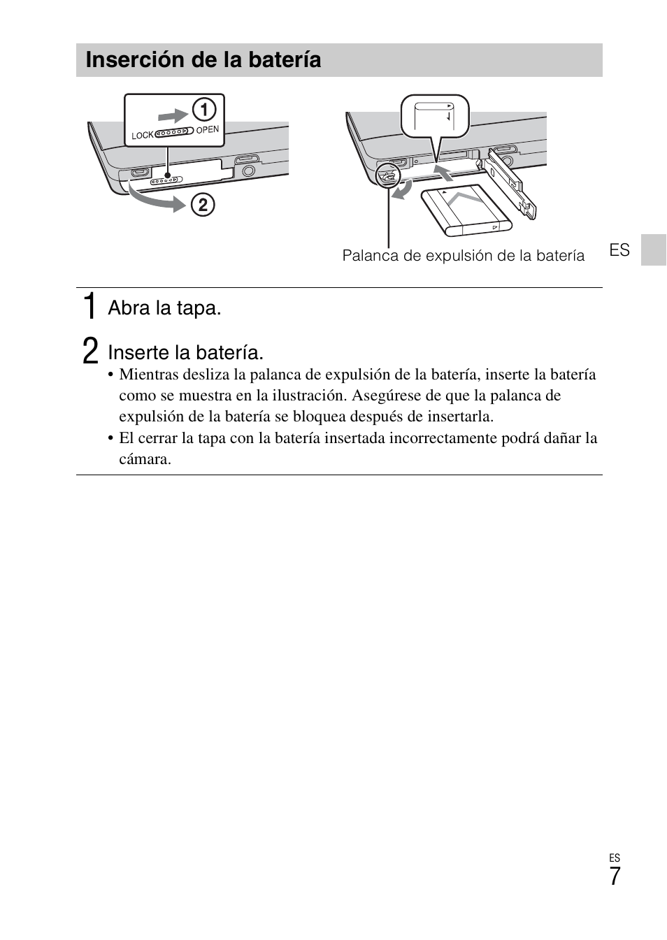 Inserción de la batería | Sony DSC-TX55 User Manual | Page 35 / 64