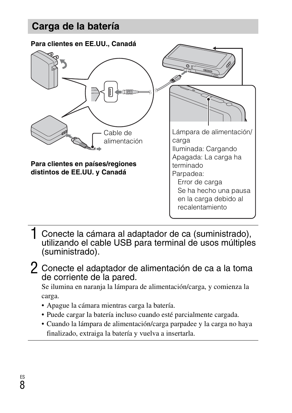 Carga de la batería | Sony DSC-TX55 User Manual | Page 36 / 64