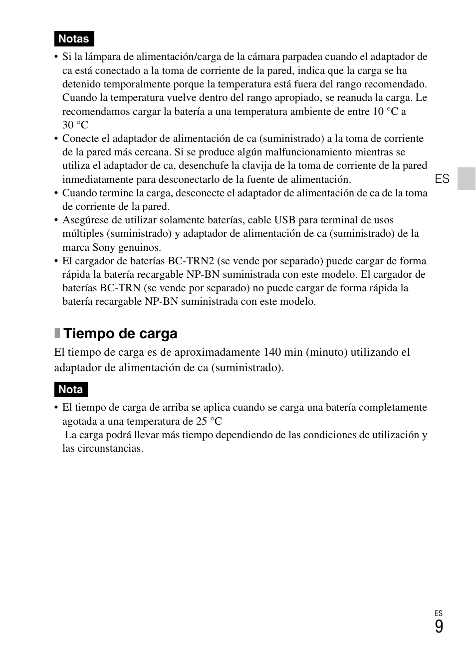 Xtiempo de carga | Sony DSC-TX55 User Manual | Page 37 / 64