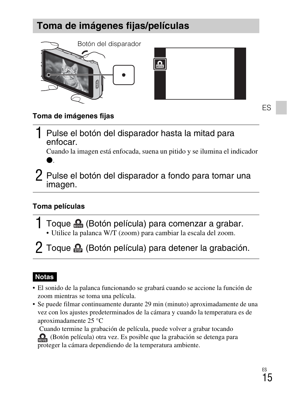 Toma de imágenes fijas/películas | Sony DSC-TX55 User Manual | Page 43 / 64