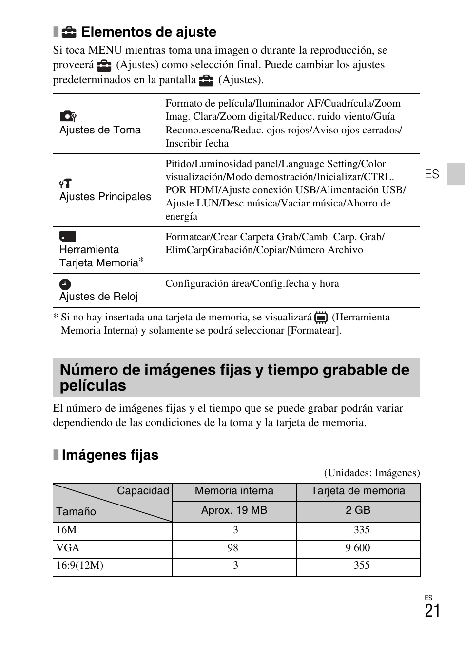 Elementos de ajuste, Ximágenes fijas | Sony DSC-TX55 User Manual | Page 49 / 64