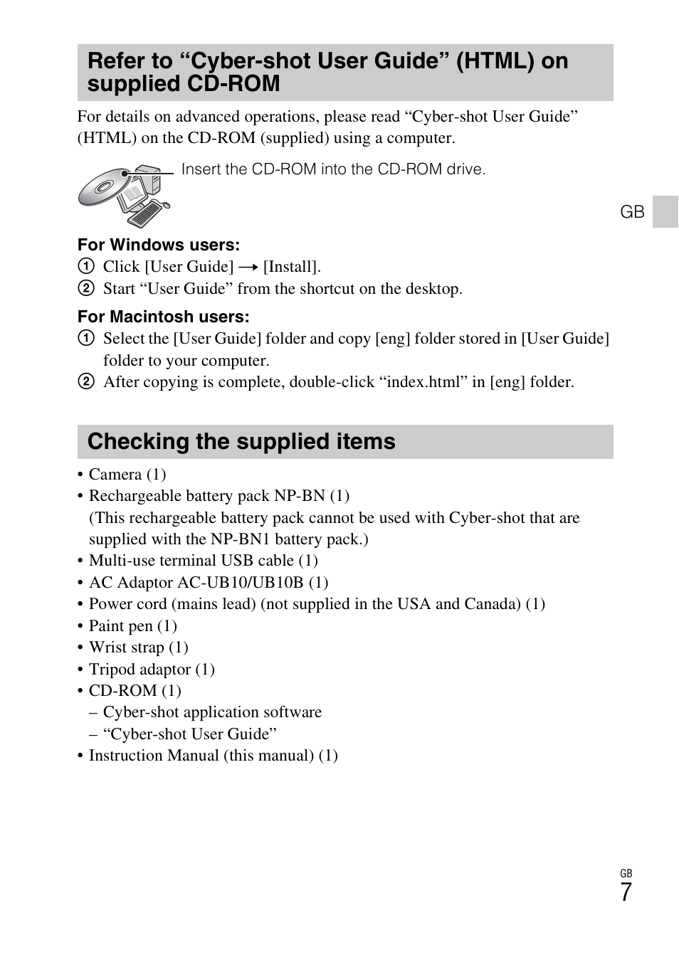 Checking the supplied items | Sony DSC-TX55 User Manual | Page 7 / 64