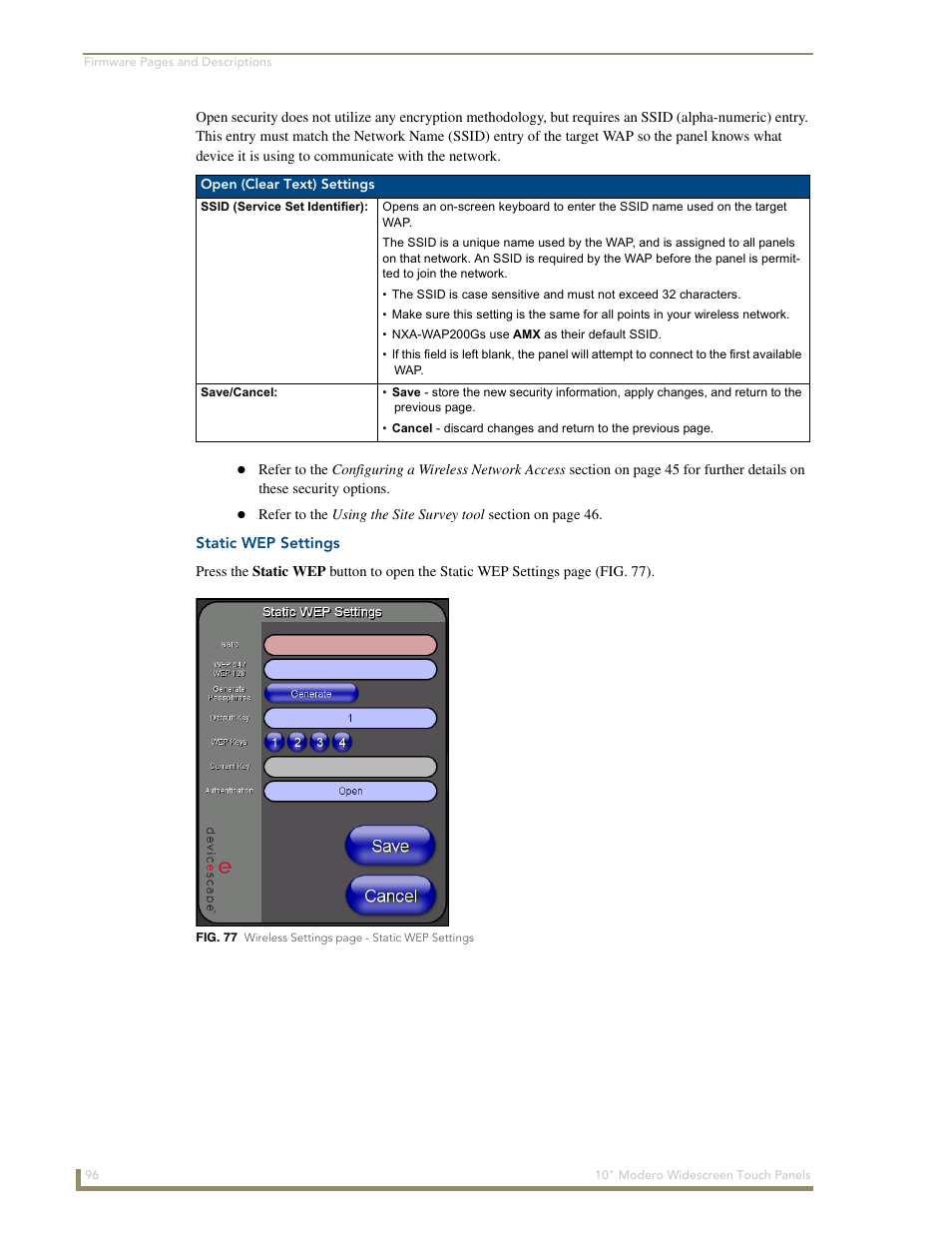 Static wep settings | AMX Modero NXD-1000Vi User Manual | Page 106 / 234