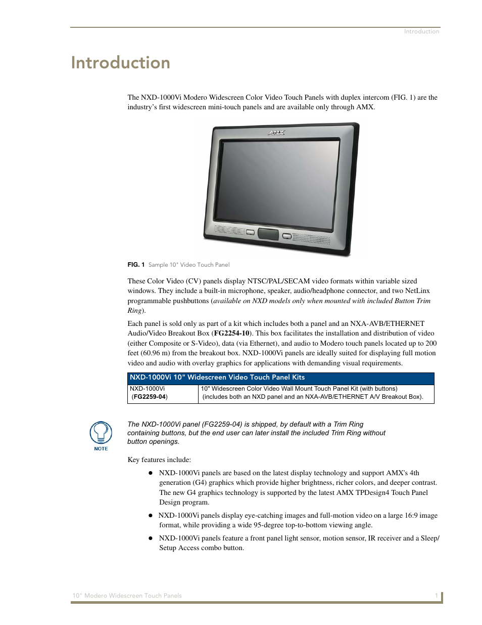 Introduction | AMX Modero NXD-1000Vi User Manual | Page 11 / 234