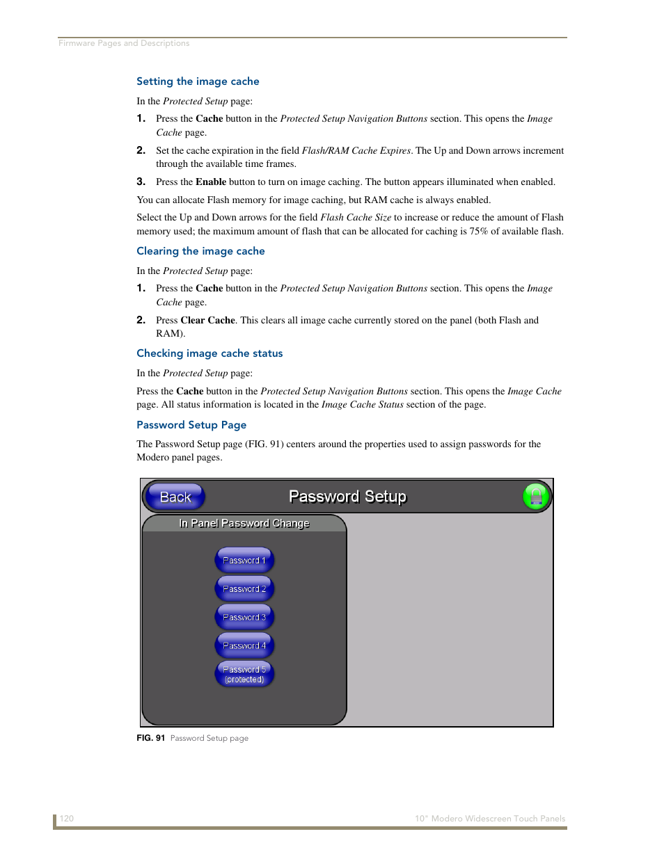 Setting the image cache, Clearing the image cache, Checking image cache status | AMX Modero NXD-1000Vi User Manual | Page 130 / 234