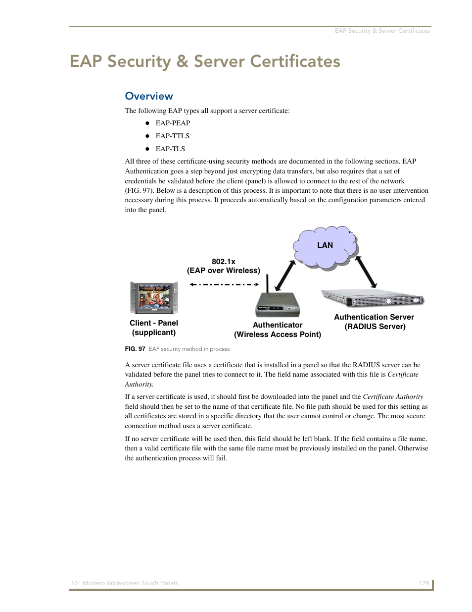 Eap security & server certificates, Overview | AMX Modero NXD-1000Vi User Manual | Page 139 / 234
