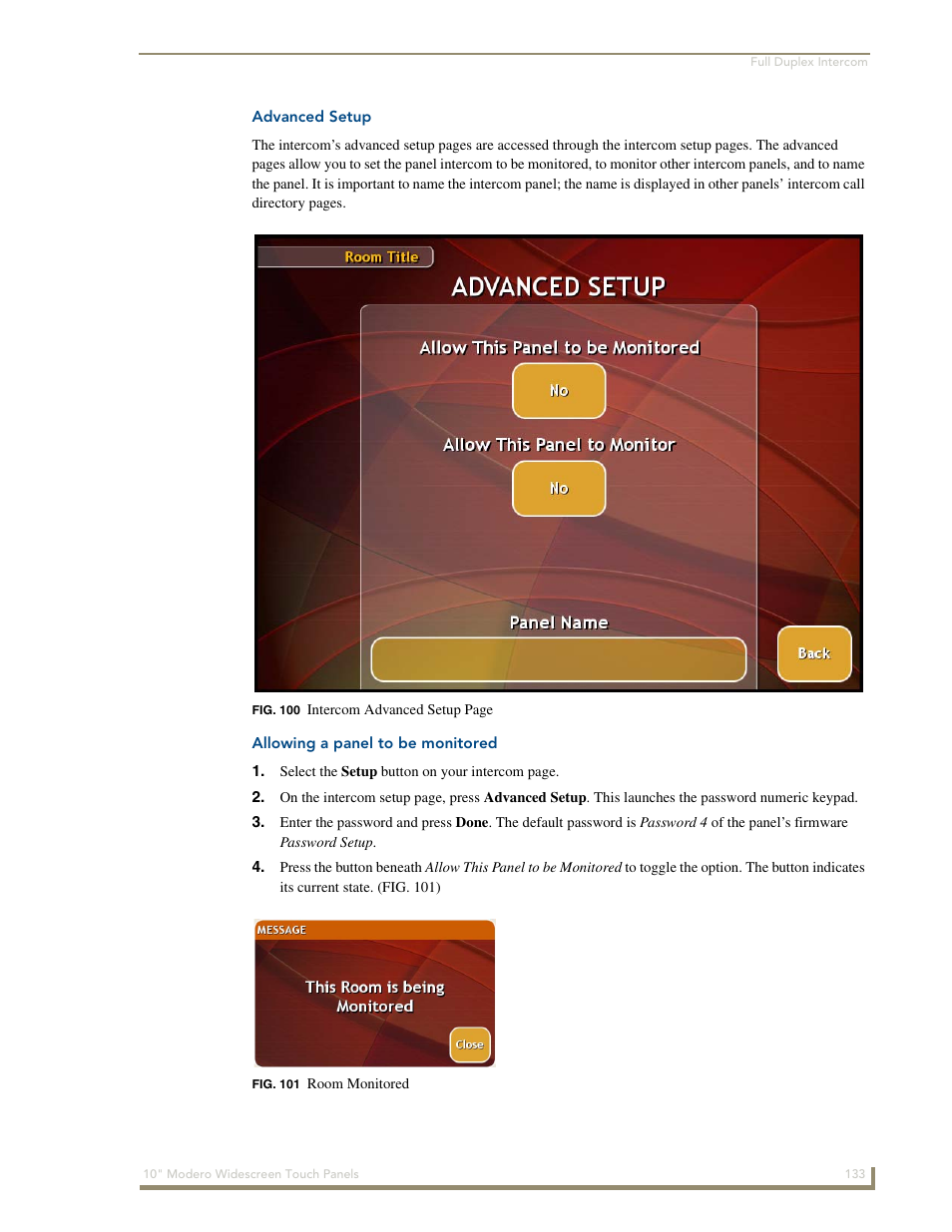 Advanced setup, Allowing a panel to be monitored | AMX Modero NXD-1000Vi User Manual | Page 143 / 234