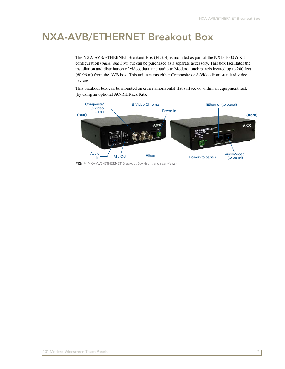 Nxa-avb/ethernet breakout box | AMX Modero NXD-1000Vi User Manual | Page 17 / 234