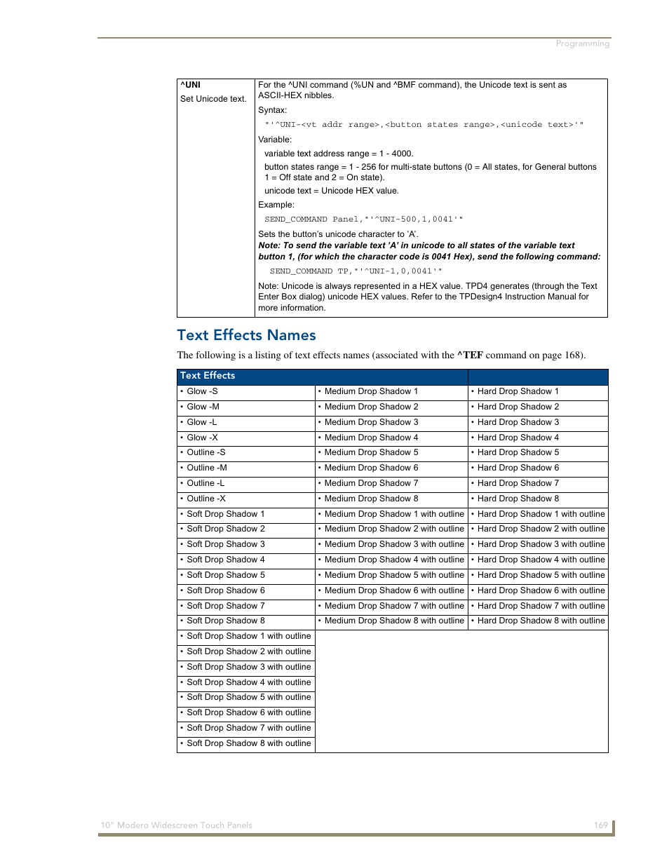 Text effects names | AMX Modero NXD-1000Vi User Manual | Page 179 / 234