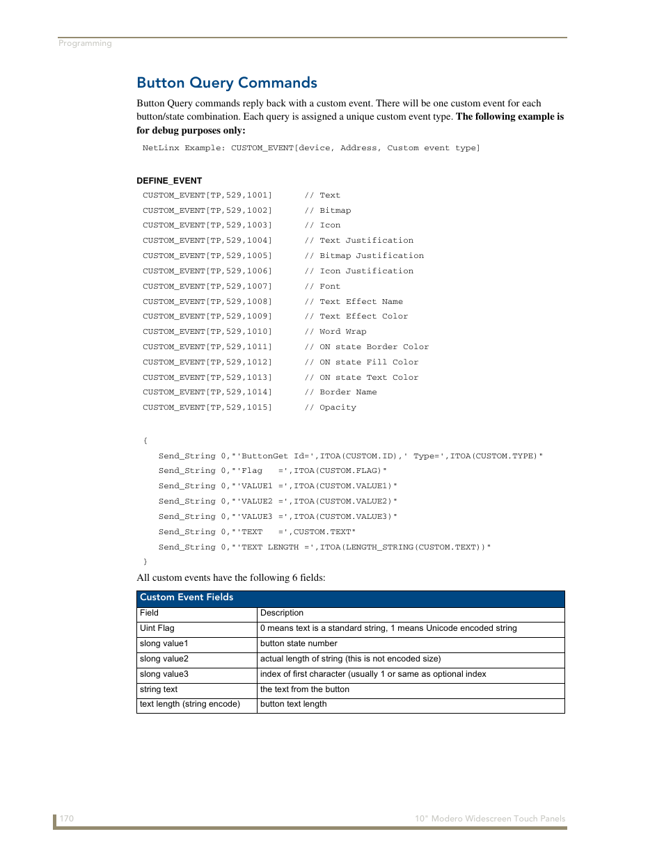 Button query commands | AMX Modero NXD-1000Vi User Manual | Page 180 / 234