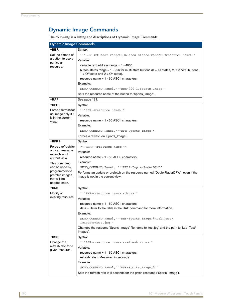 Dynamic image commands | AMX Modero NXD-1000Vi User Manual | Page 200 / 234
