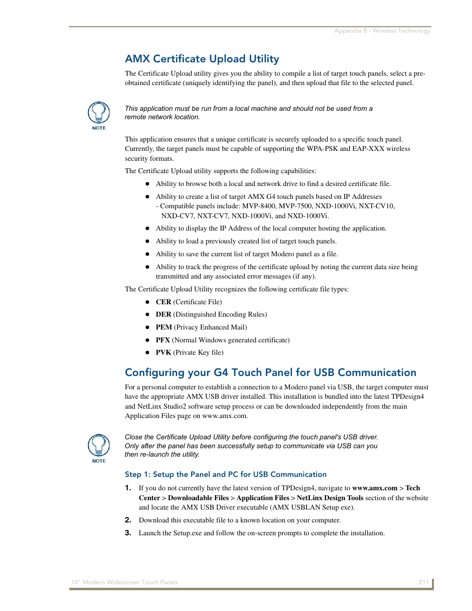 Amx certificate upload utility, Amx certificate | AMX Modero NXD-1000Vi User Manual | Page 221 / 234