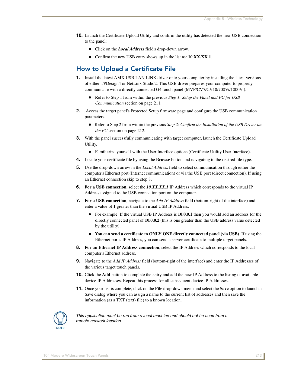How to upload a certificate file | AMX Modero NXD-1000Vi User Manual | Page 223 / 234