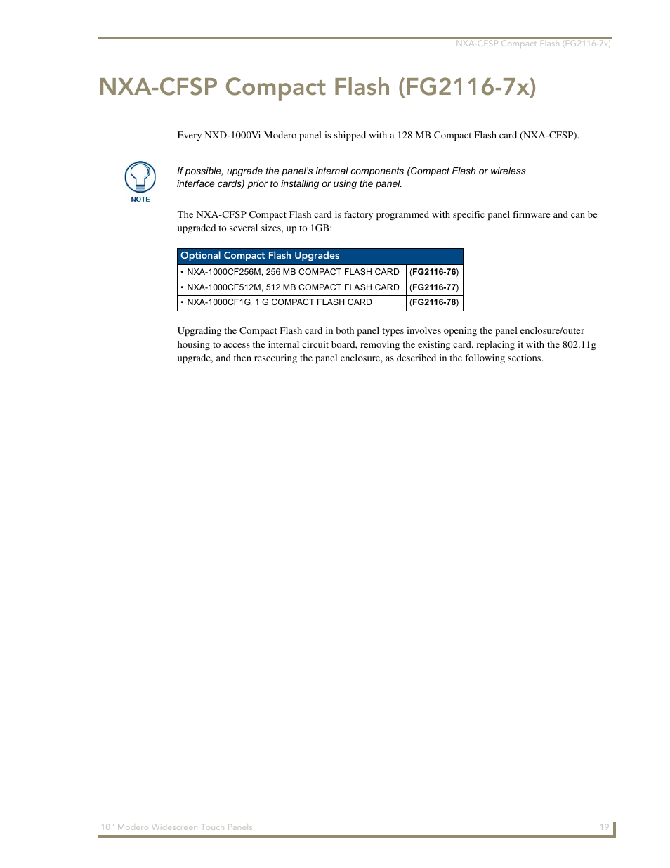 Nxa-cfsp compact flash (fg2116-7x) | AMX Modero NXD-1000Vi User Manual | Page 29 / 234