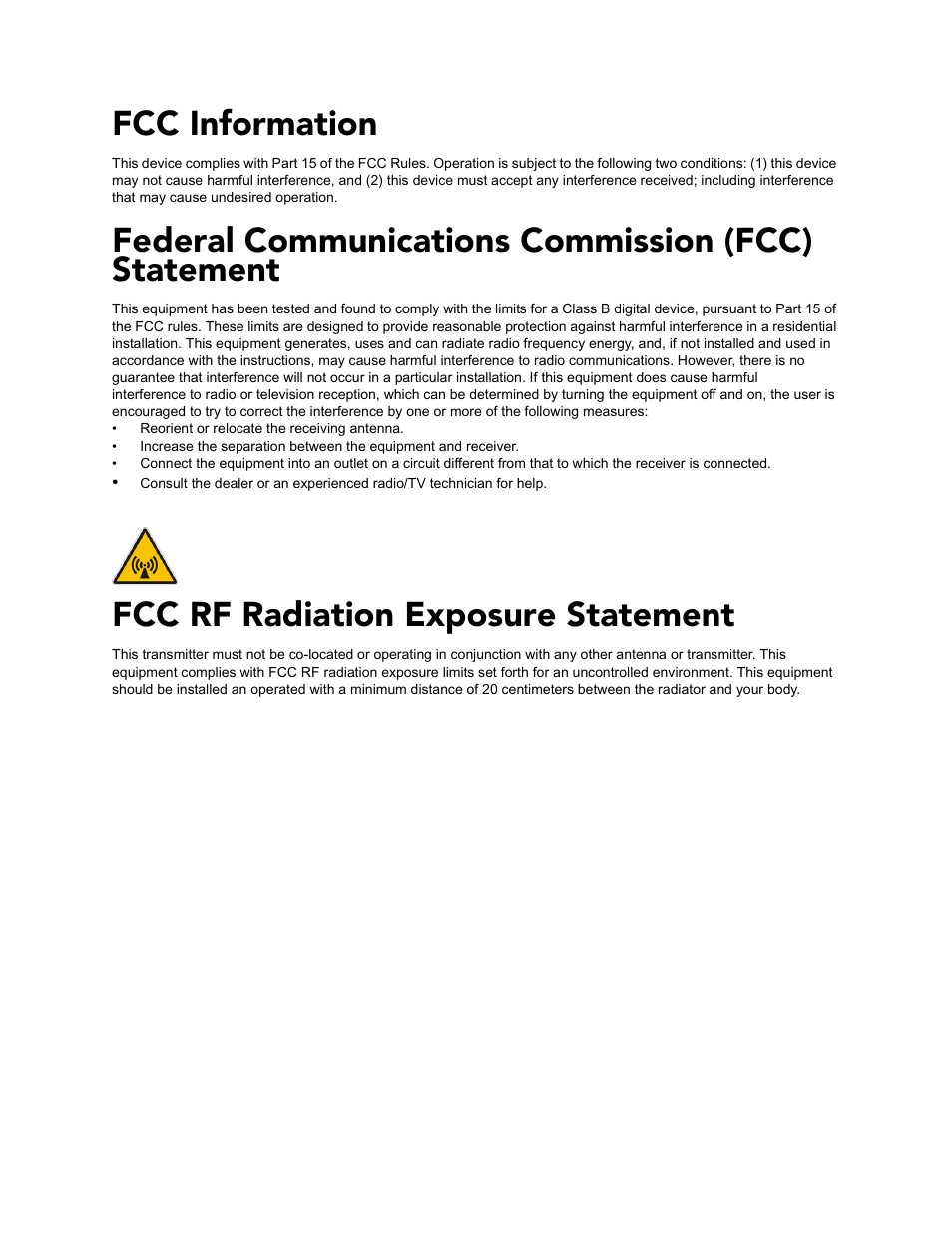 Fcc information, Federal communications commission (fcc) statement, Fcc rf radiation exposure statement | AMX Modero NXD-1000Vi User Manual | Page 3 / 234
