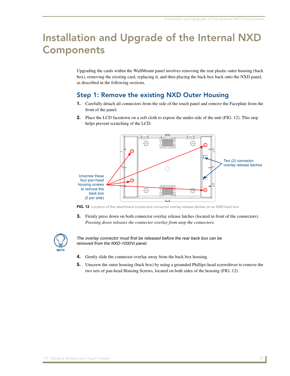 Step 1: remove the existing nxd outer housing | AMX Modero NXD-1000Vi User Manual | Page 31 / 234