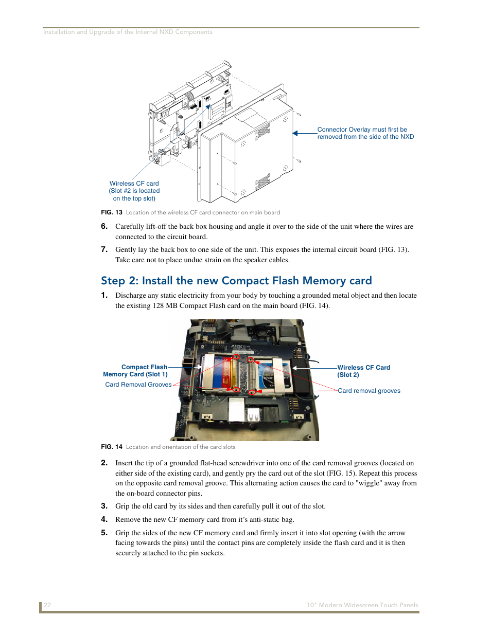 Step 2: install the new compact flash memory card | AMX Modero NXD-1000Vi User Manual | Page 32 / 234