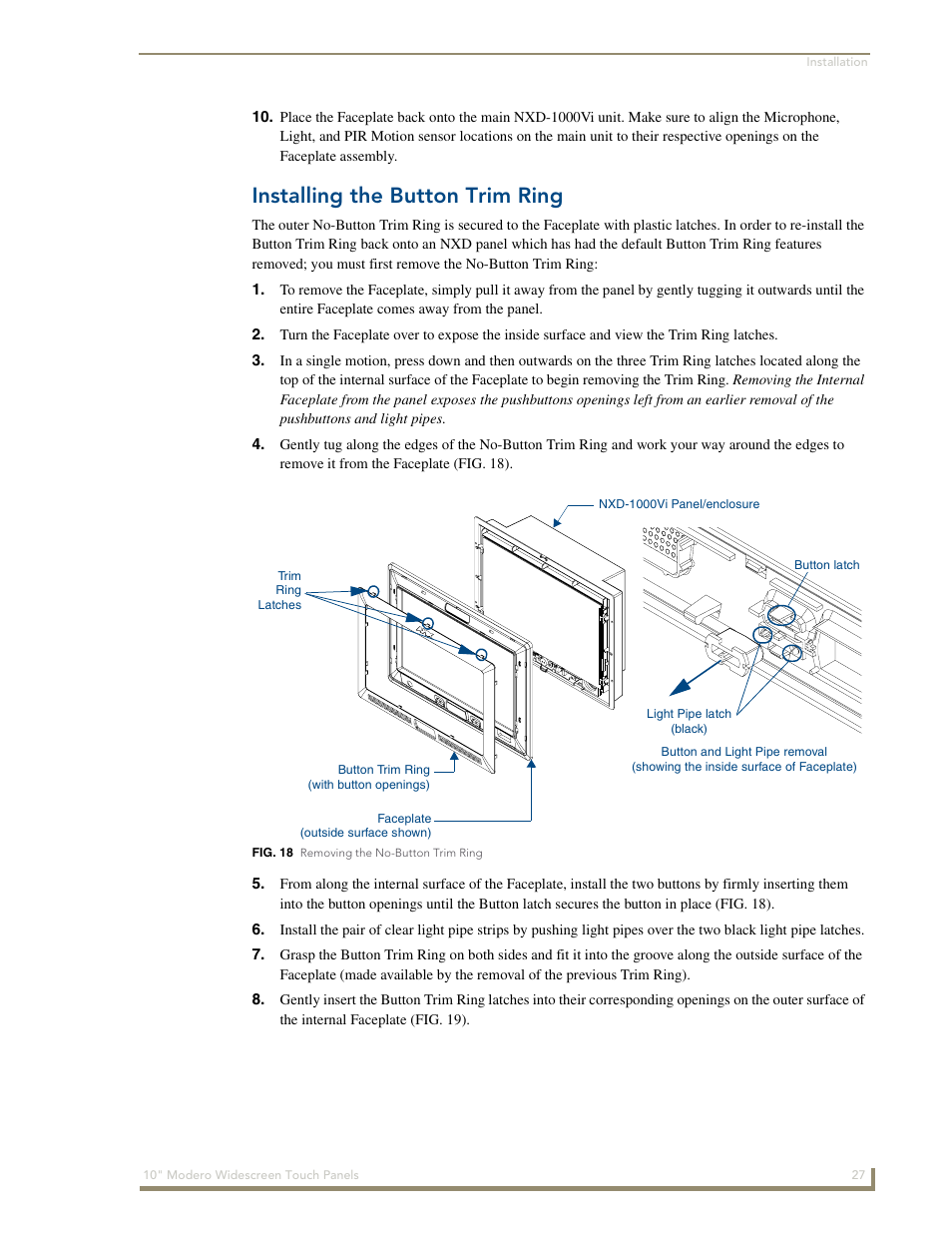 Installing the button trim ring | AMX Modero NXD-1000Vi User Manual | Page 37 / 234