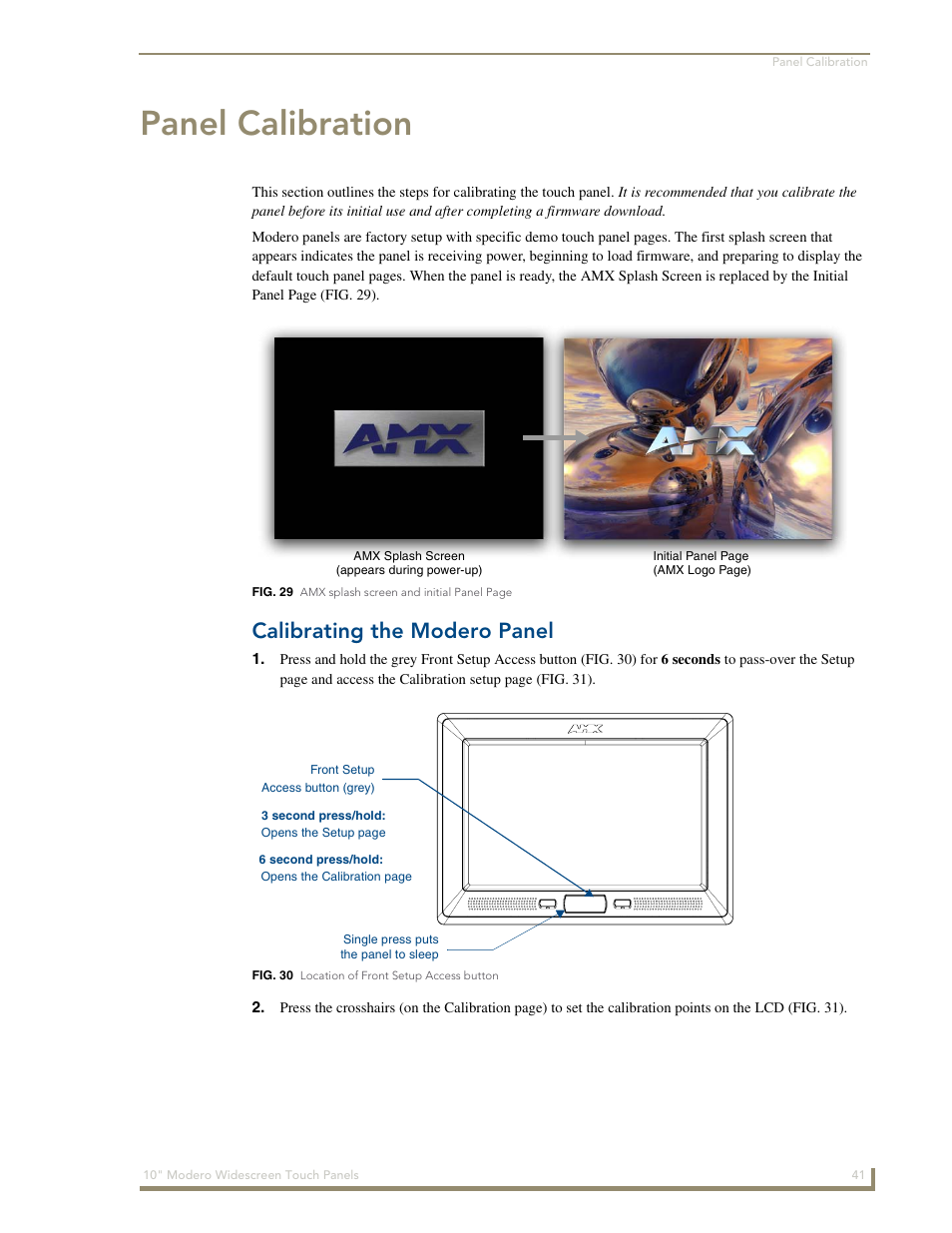 Panel calibration, Calibrating the modero panel | AMX Modero NXD-1000Vi User Manual | Page 51 / 234
