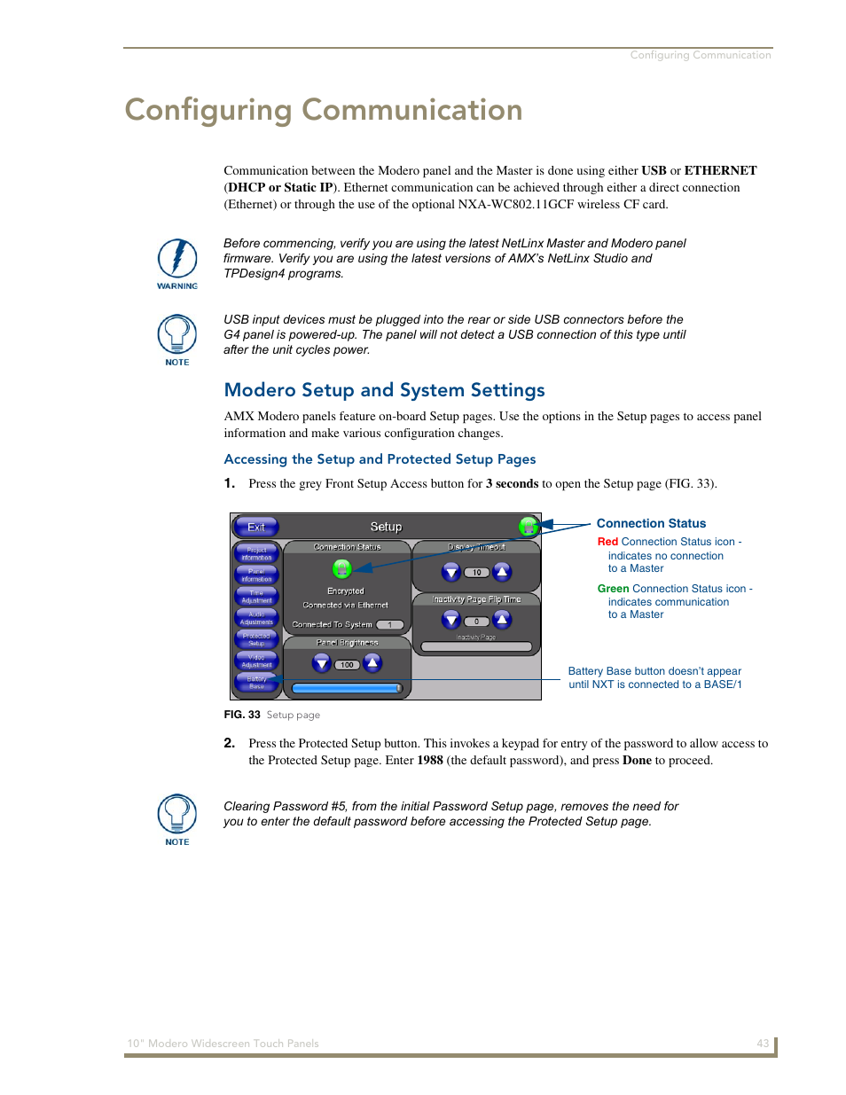 Configuring communication, Modero setup and system settings | AMX Modero NXD-1000Vi User Manual | Page 53 / 234