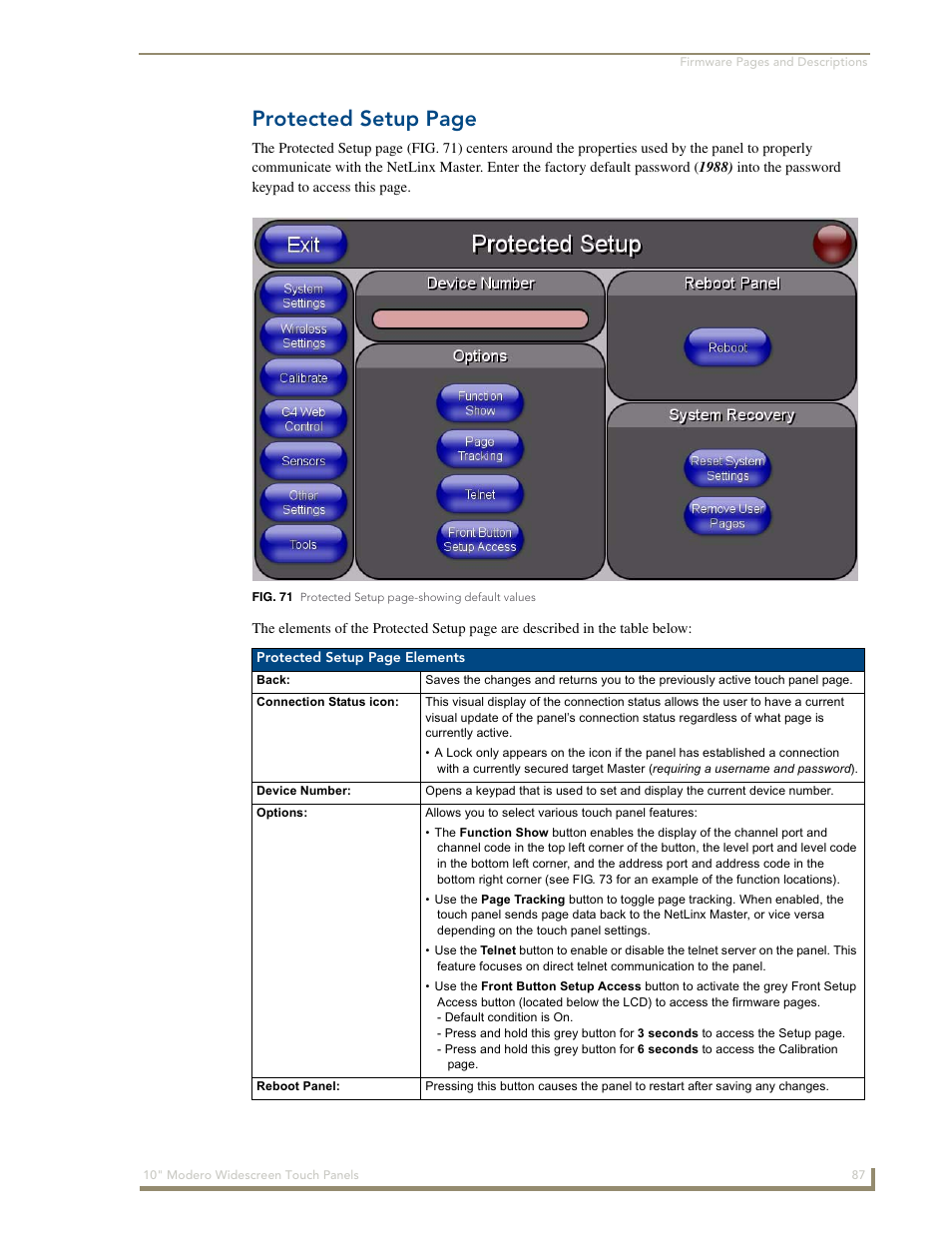 Protected setup page | AMX Modero NXD-1000Vi User Manual | Page 97 / 234