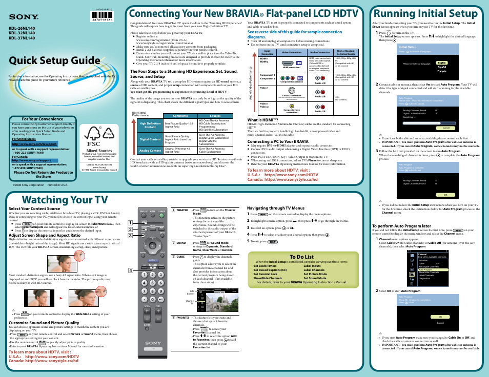 Sony KDL-32NL140 User Manual | 2 pages