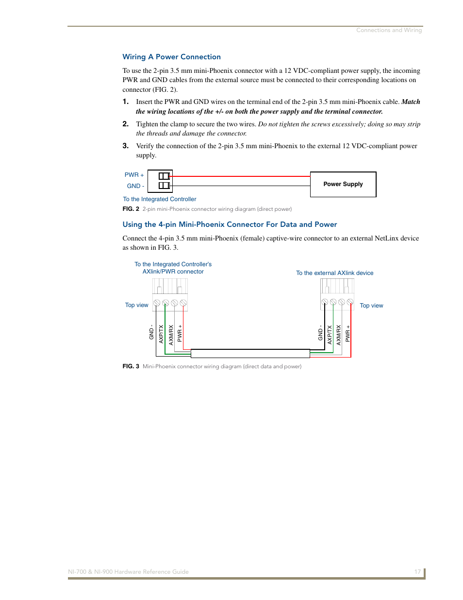 Wiring a power connection | AMX NetLinx Integrated Controllers NI-700/900 User Manual | Page 21 / 30